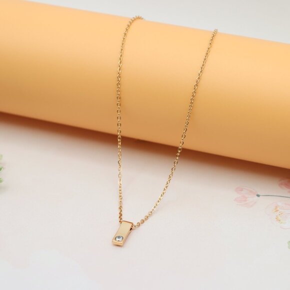 "Minimalist Rose Gold Necklace with Crystal Bar Pendant, XPNL0158 - Picture 6 of 13